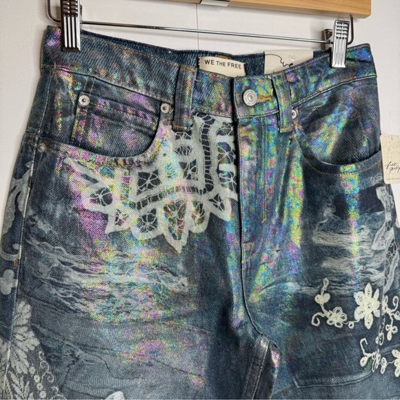 Free People We The Free Tinsley Printed High Rise Illusion Jeans Straight 28 NWT - Picture 6 of 6